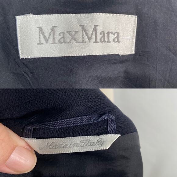 MaxMara Longline Coat Navy Blue Wool Blazer Classic Career Minimalist Size 12 - Picture 8 of 16